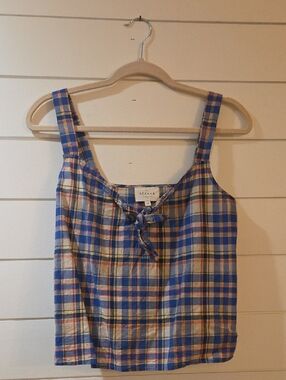 Sezane Blue and Yellow Plaid Tank Top Size 38